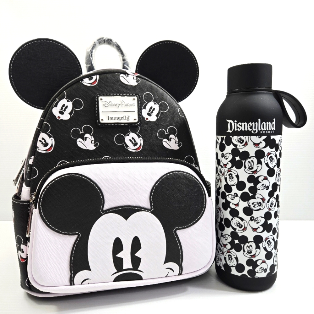 DisneyParks Loungefly Backpack & Steel Tumbler Mickey Mouse Black & White NWT